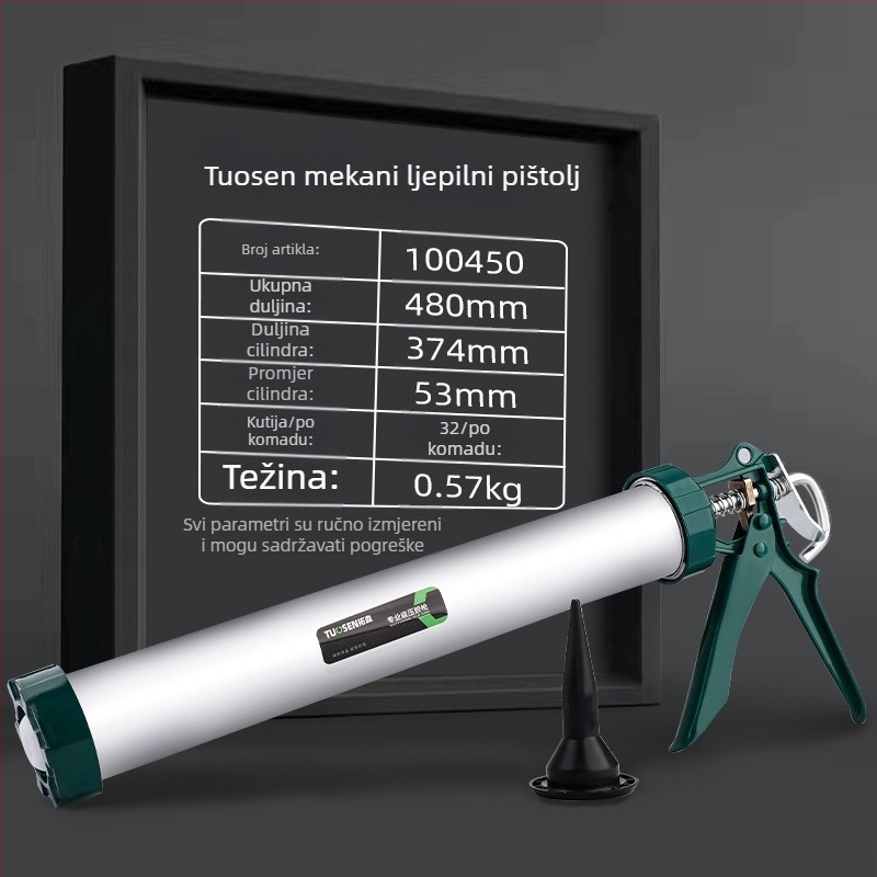 Ručni pištolj za zaptivanje za strukturno ljepilo, kapacitet 600 ml, aluminijsko tijelo, težina 0,7 kg, pogodan za strukturne zaptivanje
