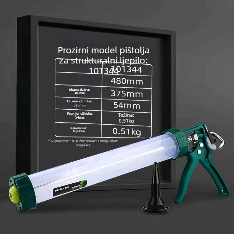 Ručni pištolj za zaptivanje za strukturno ljepilo, kapacitet 600 ml, aluminijsko tijelo, težina 0,7 kg, pogodan za strukturne zaptivanje