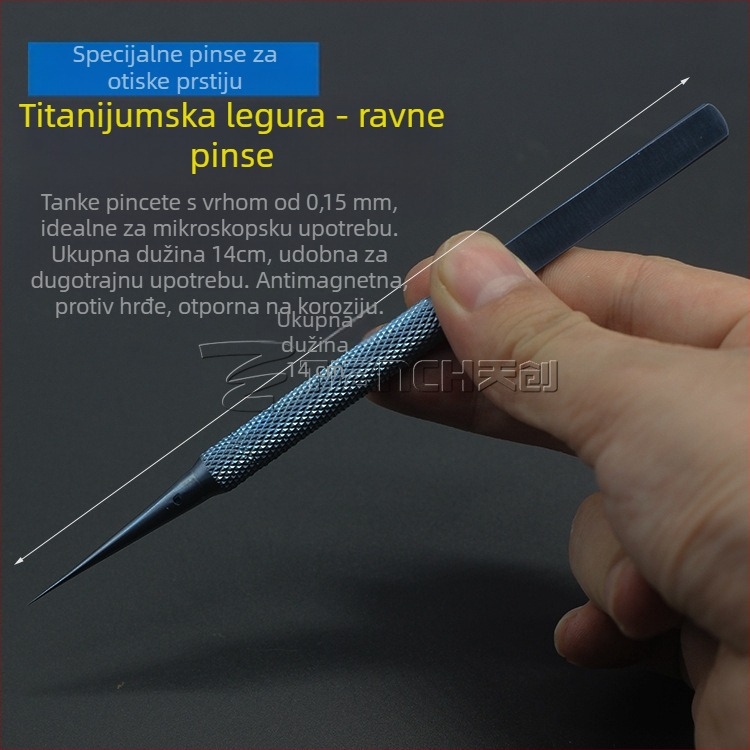 Pineta od titanija, pincete s ravnim i zavijenim vrhom, antimagnetne, za elektroniku