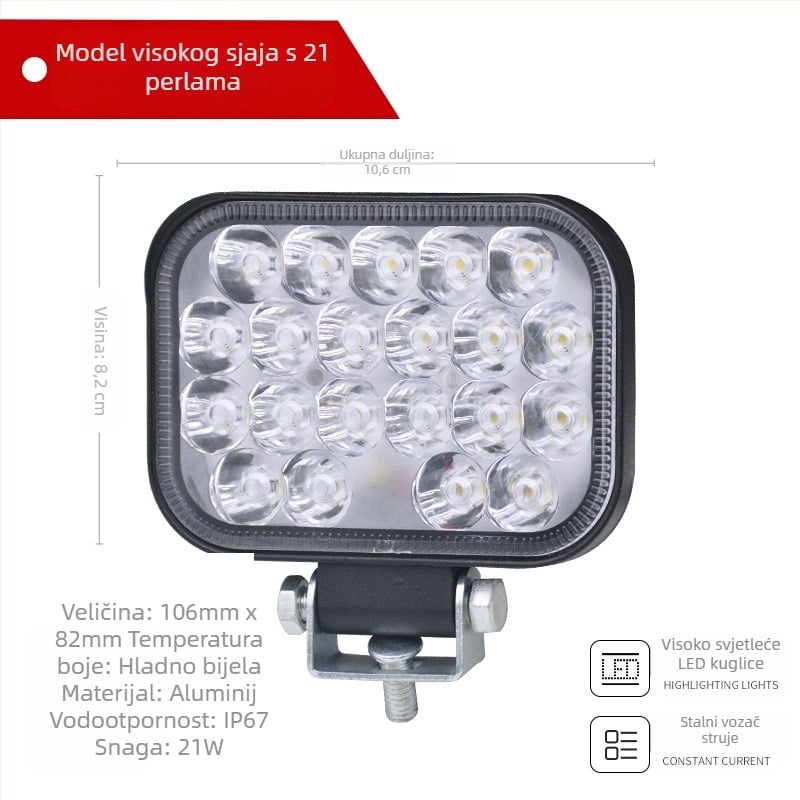 LED prednje svjetlo za električna vozila, željezni abažur svjetla, 12V, 21/33/42W, Mojiosaurus 007