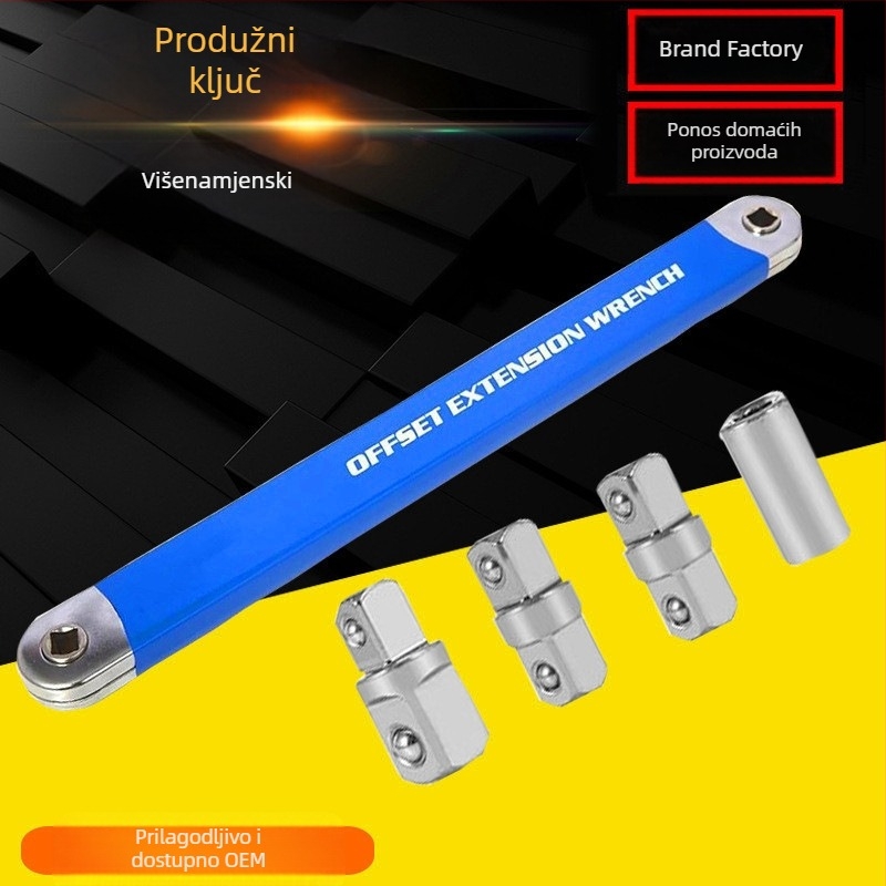Prošireni višenamjenski univerzalni podesivi produžni ključ s dvostrukom glavom, visokougljični čelik, elektroplatirani