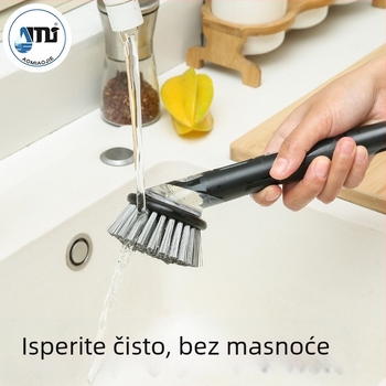 Kuhinjska četka za lonce s dugačkom drškom, višestruka, debela glava za čišćenje; materijal: PET uvijene žice za čišćenje; težina 0.05 kg