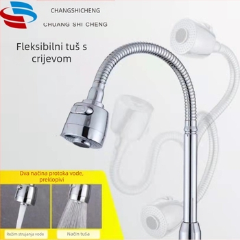 Aerator slavine s univerzalnim rotirajućim zavojem za kuhinju — ABS i nehrđajući čelik, kišna funkcija, ugradnja cijevnim spojem, model FGR545745, radna temperatura 1–90 °C