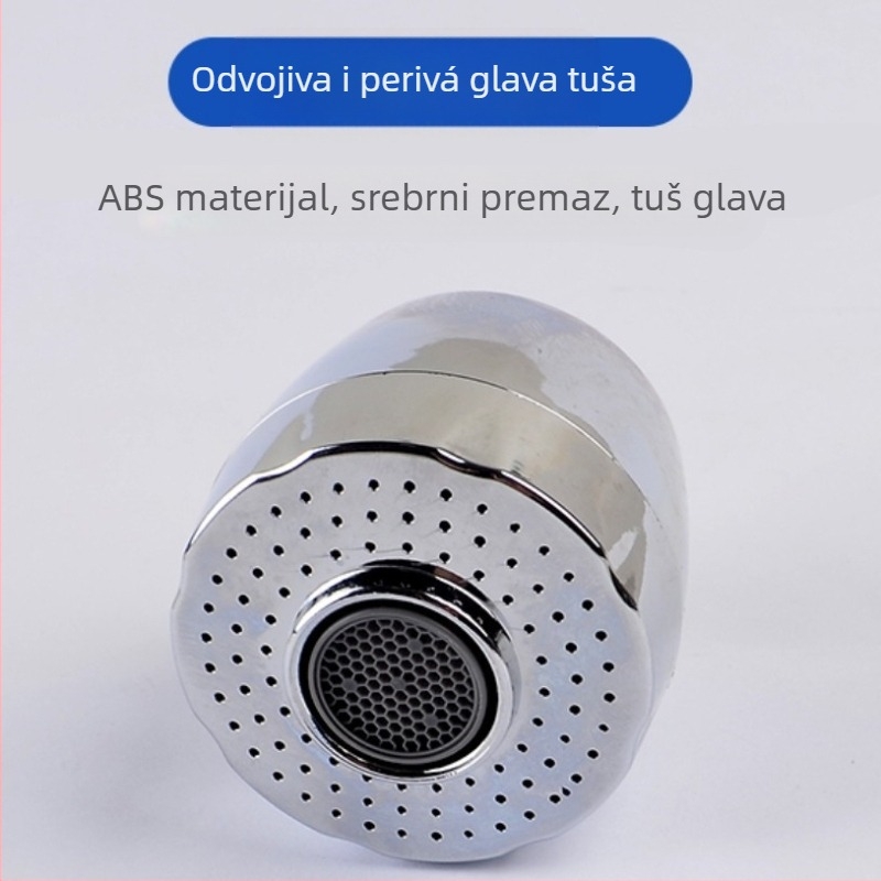 Aerator slavine s univerzalnim rotirajućim zavojem za kuhinju — ABS i nehrđajući čelik, kišna funkcija, ugradnja cijevnim spojem, model FGR545745, radna temperatura 1–90 °C