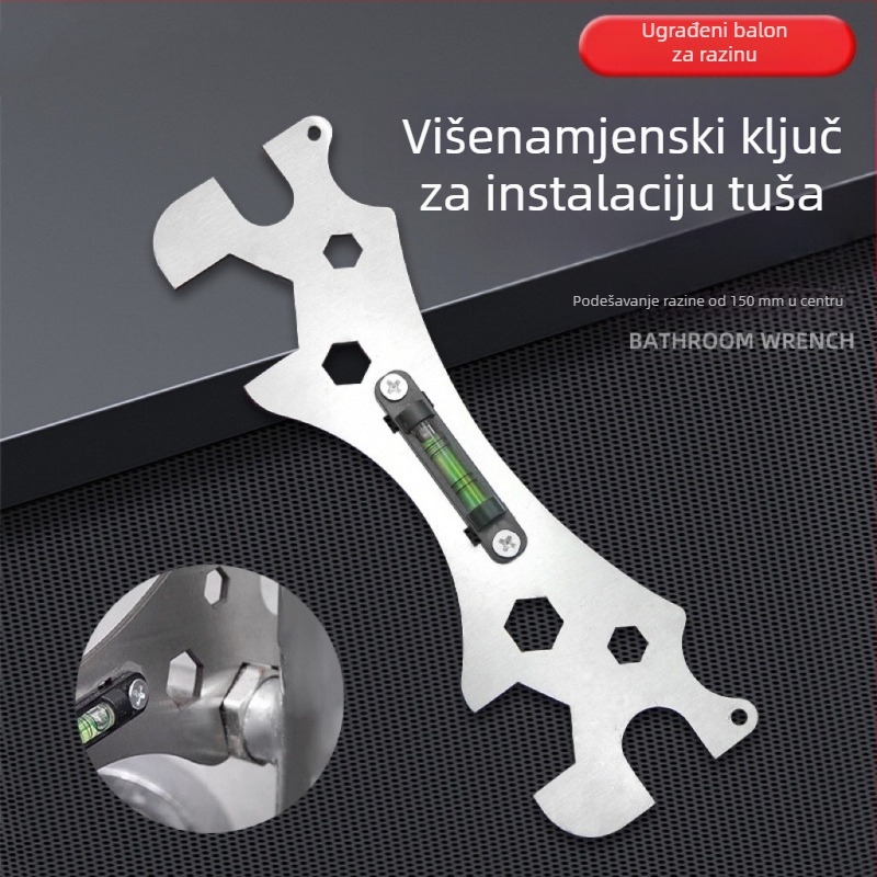 Univerzalni ključ za tuš za instalaciju u kupaonici – nehrđajući čelik, polirana površina, težina 0,15 kg, šesterokutna glava