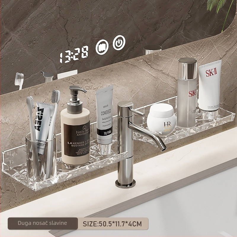 Nastavni regal za kozmetiku uz umivaonik - plastični, 1 razina, nosivost 5 kg, zidni, svijetlo luksuzan stil