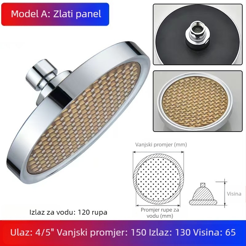 Glava tuša s gornjim raspršivanjem, ABS, raspršivanje i kiša, 1,6 MPa, 0–100°C, ručna ugradnja