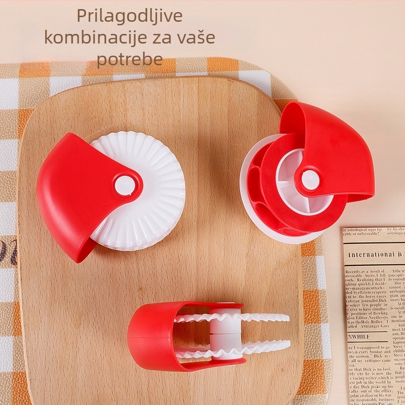 Kuhinjski alat za rezanje tijesta: valjak za rezanje tijesta, kotač za pizzu, kolut za uvijanje, ručni rezač — plastika