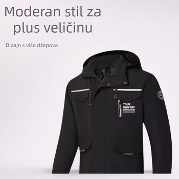 Jakna s kapuljom, zatvaračem i višestrukim džepovima, poliester, za četiri sezone