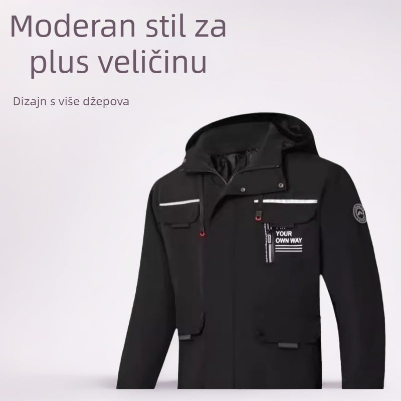Jakna s kapuljom, zatvaračem i višestrukim džepovima, poliester, za četiri sezone