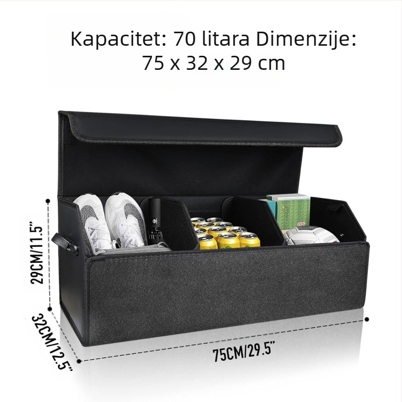 Kožna kutija za pohranu u prtljažniku automobila, sklopiva, velika kapaciteta 70 L