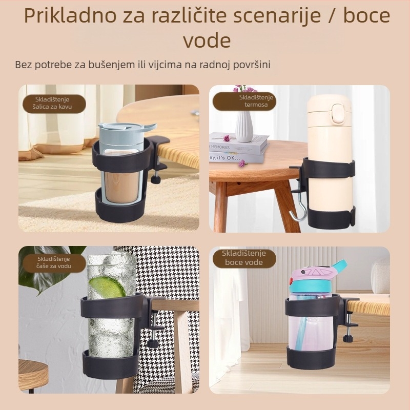 Držač čaše i olovke na radnom stolu s pričvršćivanjem na rub stola, plastika, moderan minimalistički stil, jedinstvena konfiguracija, težina 120 g