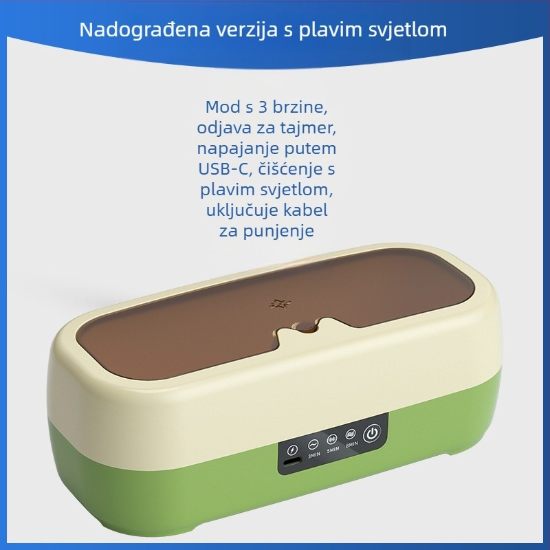 Čistač naočala i nakita — kompaktan, automatski, prijenosni; napajanje USB, suha baterija ili punjenje; napon 3,7 V; snaga 0,5 W; model QX-051; mehanički način rada