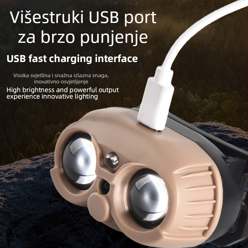 LED čelna lampica s USB punjenjem, pametni senzor, 3W, 400mAh, kompaktna za kampiranje, noćno pecanje i trčanje