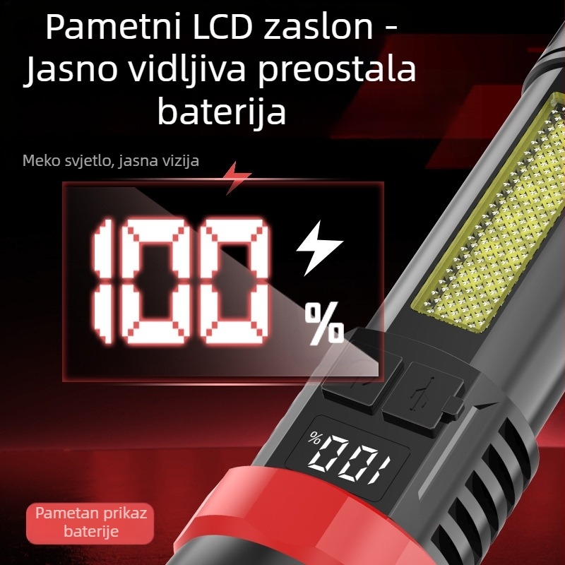 Laser baterijska svjetiljka s USB punjenjem, digitalni zaslon, 5W, domet 100–200 m