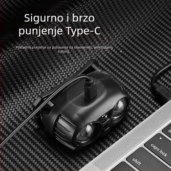 USB punjiva čelna svjetiljka s LED XPG, prijenosna, domet 100–200 m, ugrađena Li‑ion baterija 14500 400 mAh, ručna energija pritiskom