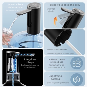 Mini punjač vode s dispenserom za flaširanu vodu, model AH-068, dodirna aktivacija, 8 W, 3.7 V