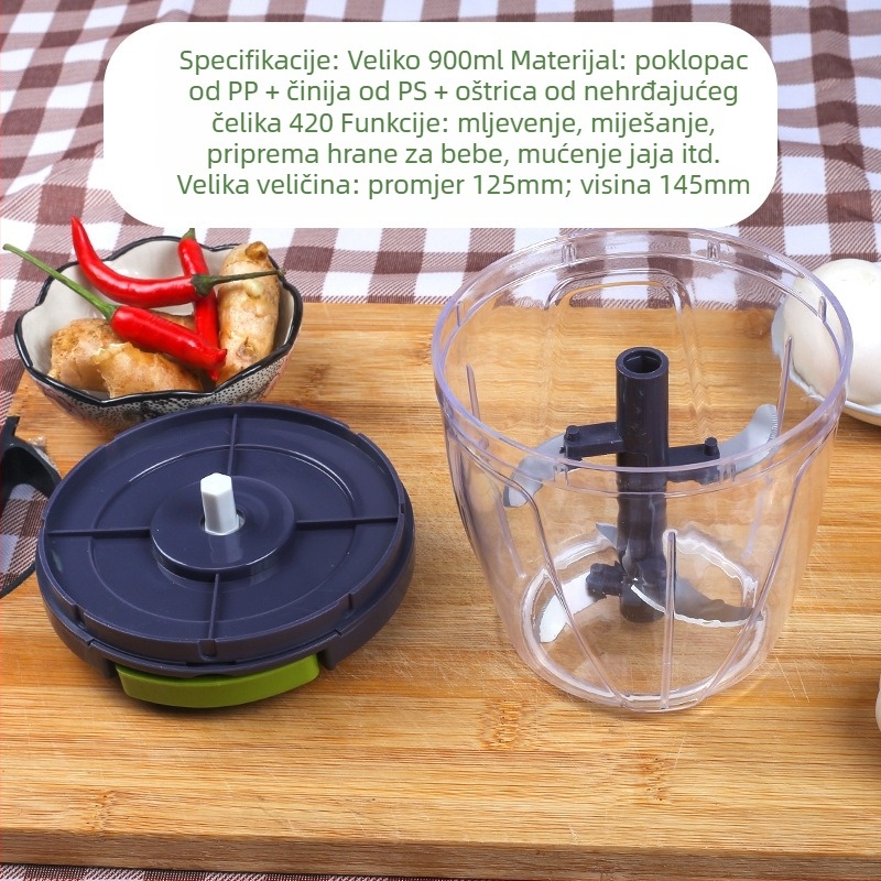 Ručna presica za češnjak i minčer – plastično tijelo, nehrđajući čelik; višenamjenski kuhinjski alat za češnjak, luk, đumbir i meso; brend Home of Excellence; pogodno za pripremu dječje hrane