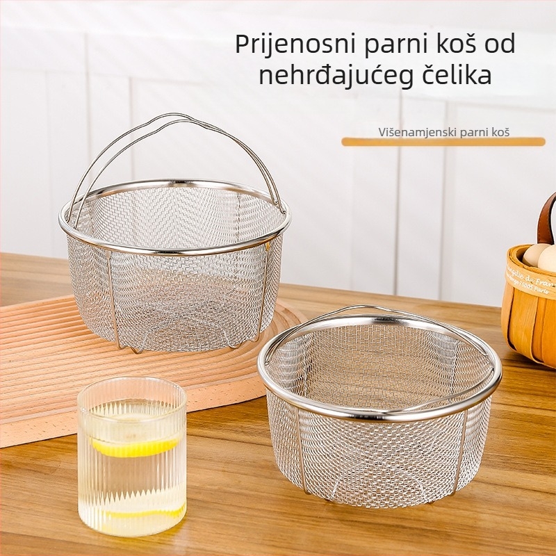 Sklopivi koš od nehrđajućeg čelika 201 za parenje, kompatibilan s rižarom i loncem pod pritiskom – višenamjenski s mrežastim filtrima za ulje