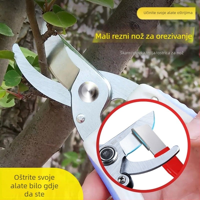 Prijenosni vanjski oštrač za vrtne škare i nože — cementirani karbid, dvostrano namjenski brusni kamen, prilagodljivo obrađivanje