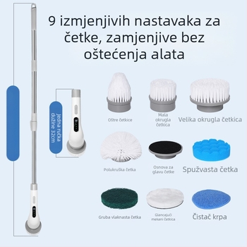 Električna četka za čišćenje s 9 glavama, bežično punjenje, teleskopska, za kuhinju i kupaonicu