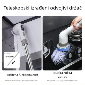 Električna četka za čišćenje s 9 glavama, bežično punjenje, teleskopska, za kuhinju i kupaonicu