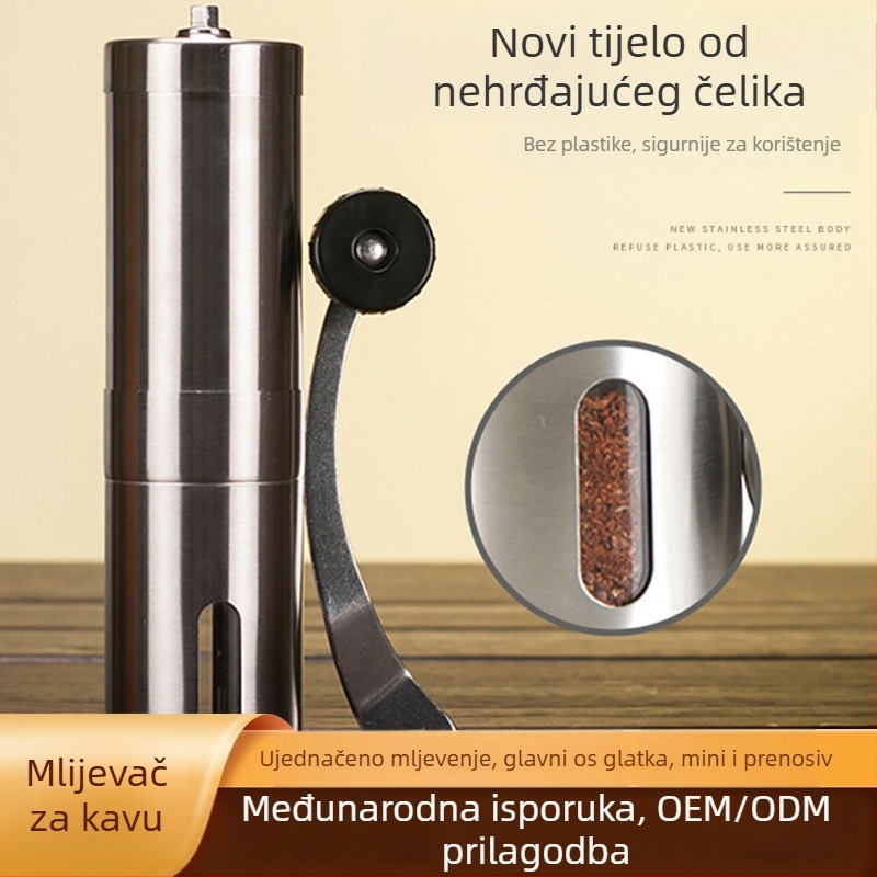 Ručni prijenosni mlin za kavu od nehrđajućeg čelika, prilagodljiva obrada i laserski graviran logotip – Marka T.J