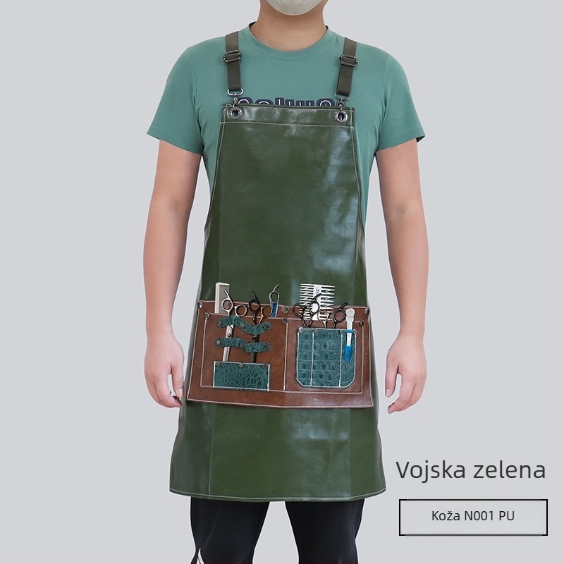Unisex pregača bez rukava od PU kože, vodootporna, s odvojivim velikim džepom