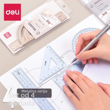 Deli 79532 metalni set ravnala s kutomjerom, za učenike, od aluminijske legure