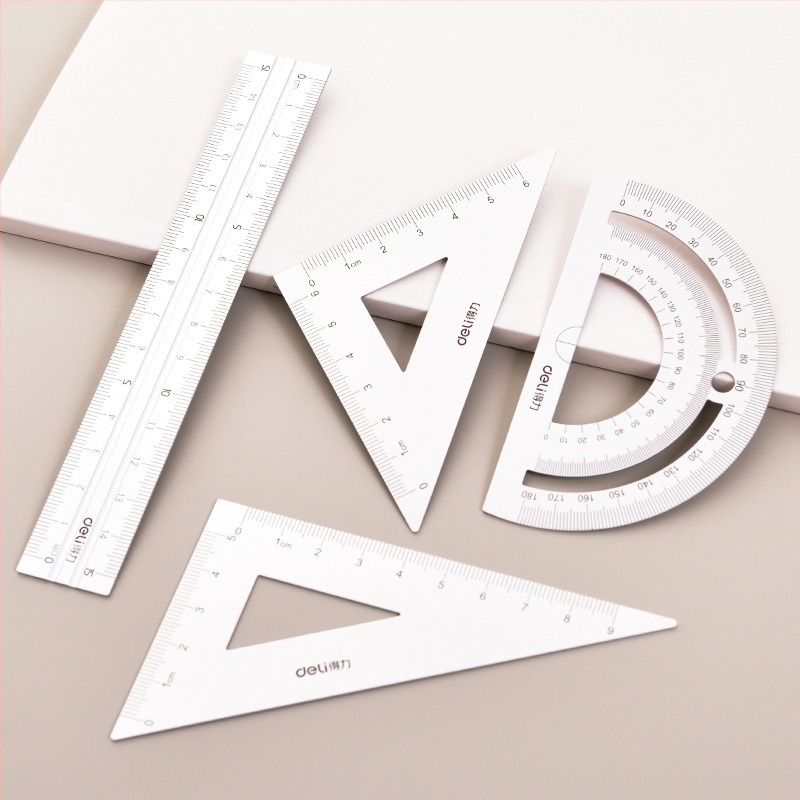 Deli 79532 metalni set ravnala s kutomjerom, za učenike, od aluminijske legure