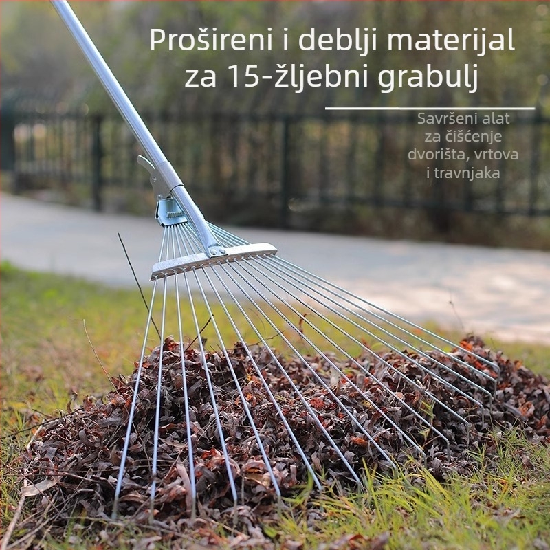 Proširiva grabljica za travu od nehrđajućeg čelika, podesiva, s višezubnim dizajnom, model DCAO-003