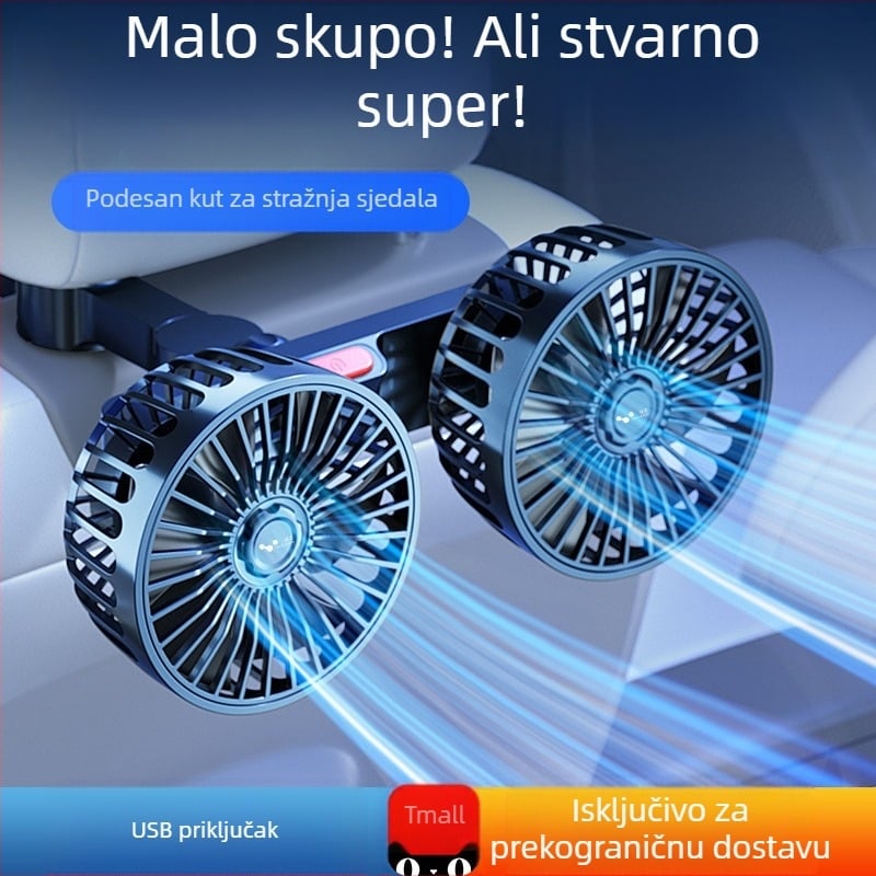 Zadnji automobilni ventilator s dvije glave, 20W, ABS, hlađenje