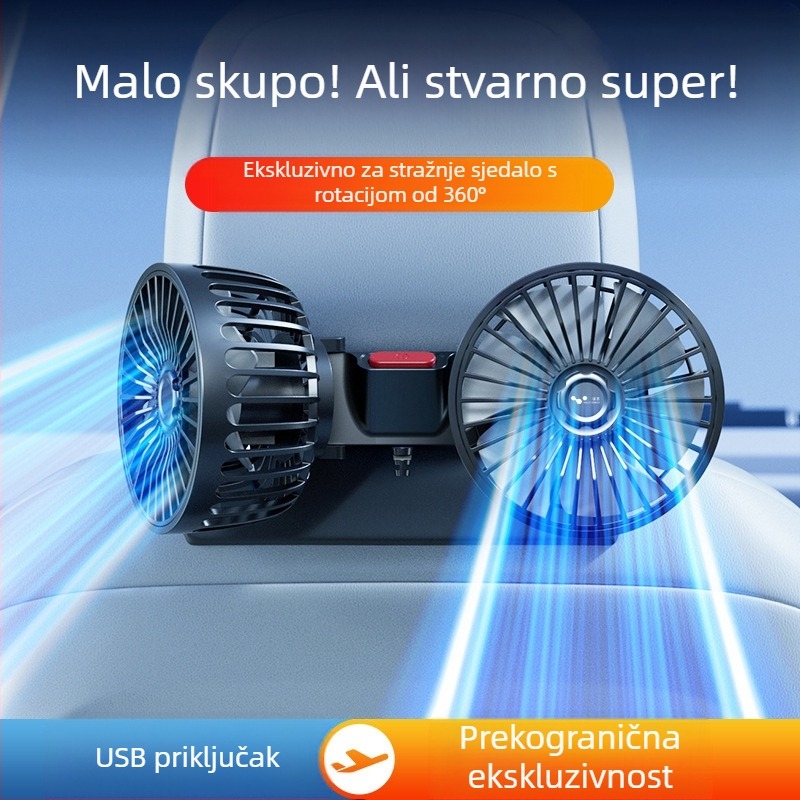 Zadnji automobilni ventilator s dvije glave, 20W, ABS, hlađenje