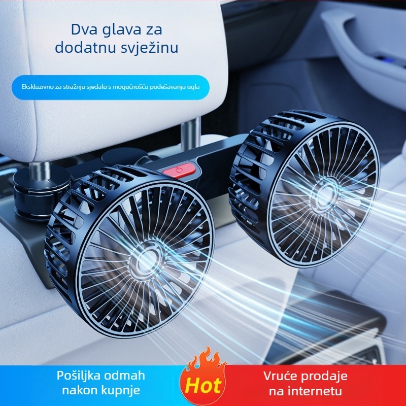 Zadnji automobilni ventilator s dvije glave, 20W, ABS, hlađenje