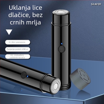 Geelyilai Mini Električni Brijač JLL022 – rotirajuća glava s jednom oštricom, ugrađena baterija 300–500 mAh, trajanje rada preko 60 minuta, glava se može ukloniti i isprati