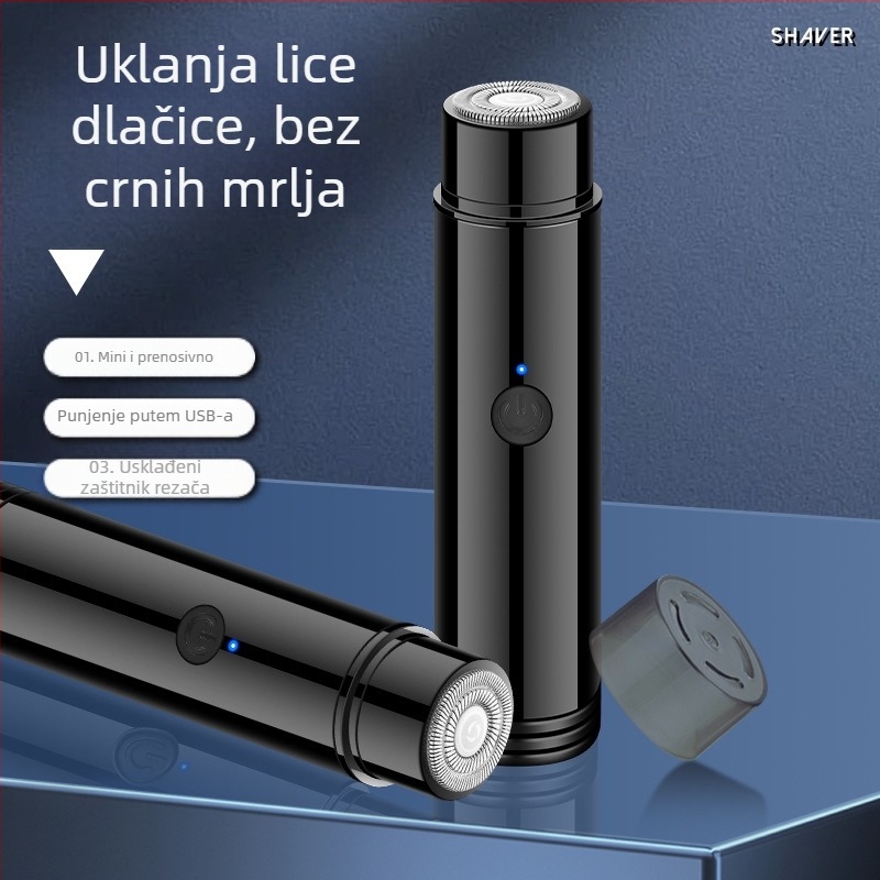 Geelyilai Mini Električni Brijač JLL022 – rotirajuća glava s jednom oštricom, ugrađena baterija 300–500 mAh, trajanje rada preko 60 minuta, glava se može ukloniti i isprati