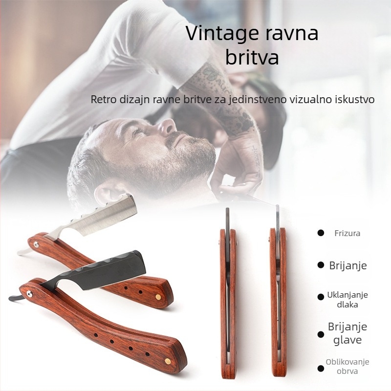 CestoMen Ručni sklopivi brijač, vintage klasični dizajn, držač za britvu, bez oštrice