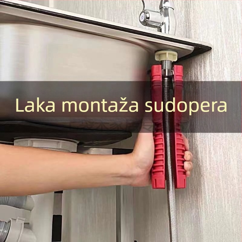 Ključ za cijevi za umivaonik, S2 alatni čelik, plastični premaz, za ugradnju slavina i kutnih ventila
