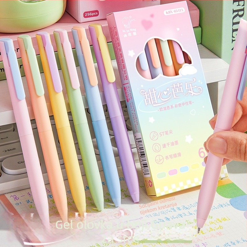 Set od pet gel pera Macaron serije u vintage stilu, plastično kućište, materijal vrha: druge materijale, neizbrisivo