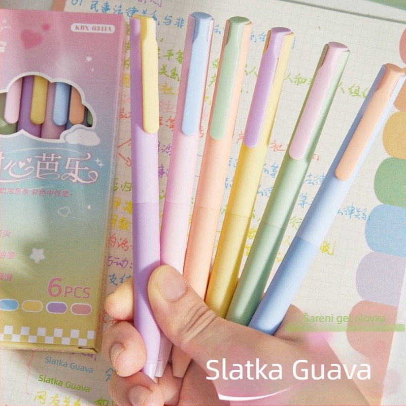 Set od pet gel pera Macaron serije u vintage stilu, plastično kućište, materijal vrha: druge materijale, neizbrisivo