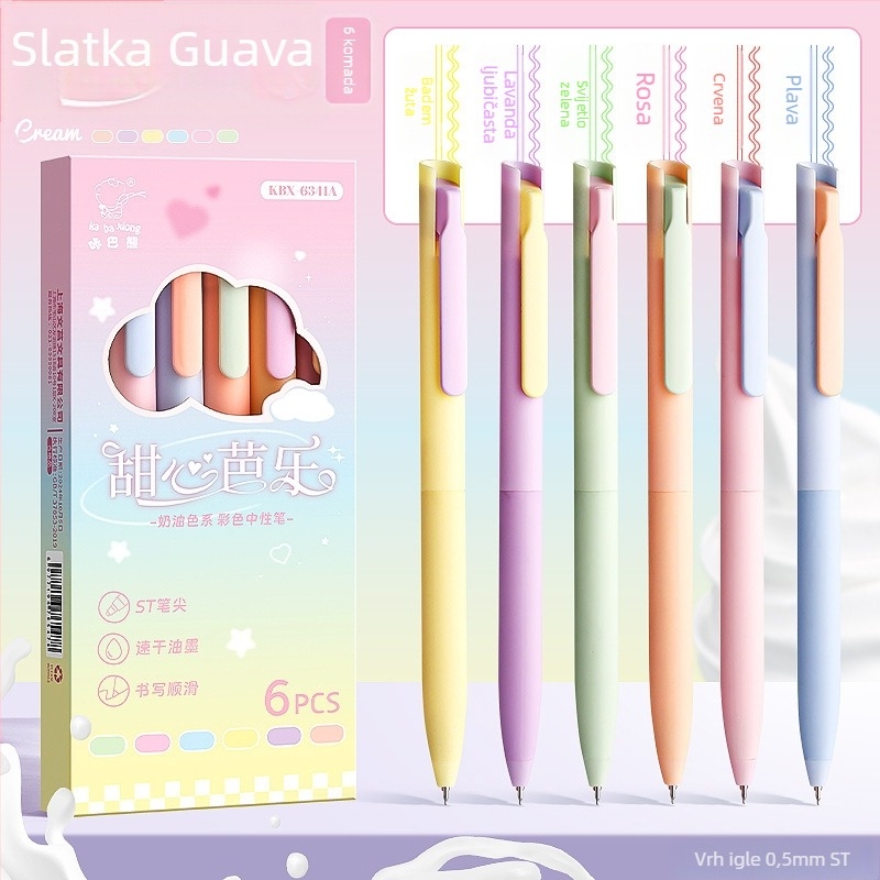 Set od pet gel pera Macaron serije u vintage stilu, plastično kućište, materijal vrha: druge materijale, neizbrisivo