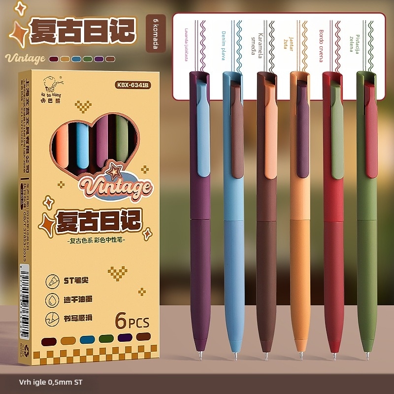 Set od pet gel pera Macaron serije u vintage stilu, plastično kućište, materijal vrha: druge materijale, neizbrisivo