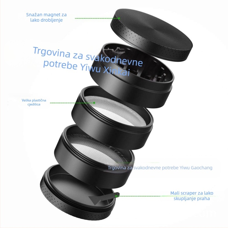 Mlinac za cigarete, 5-dijelni, cinkova legura, set kućnih gadgeta, s logom, izlazak proljeće 2013