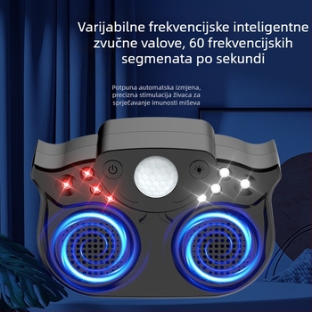 Visoko učinkovit ultrazvučni repeller štetočina s dva rogova, inteligentno impulzno blještanje, 220V, 3W, ABS kućište
