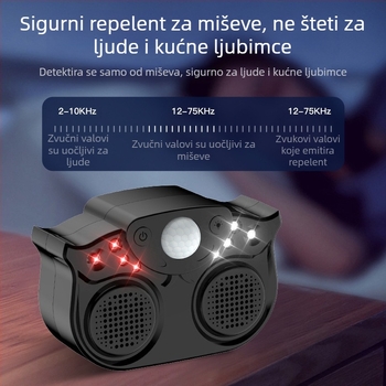 Visoko učinkovit ultrazvučni repeller štetočina s dva rogova, inteligentno impulzno blještanje, 220V, 3W, ABS kućište