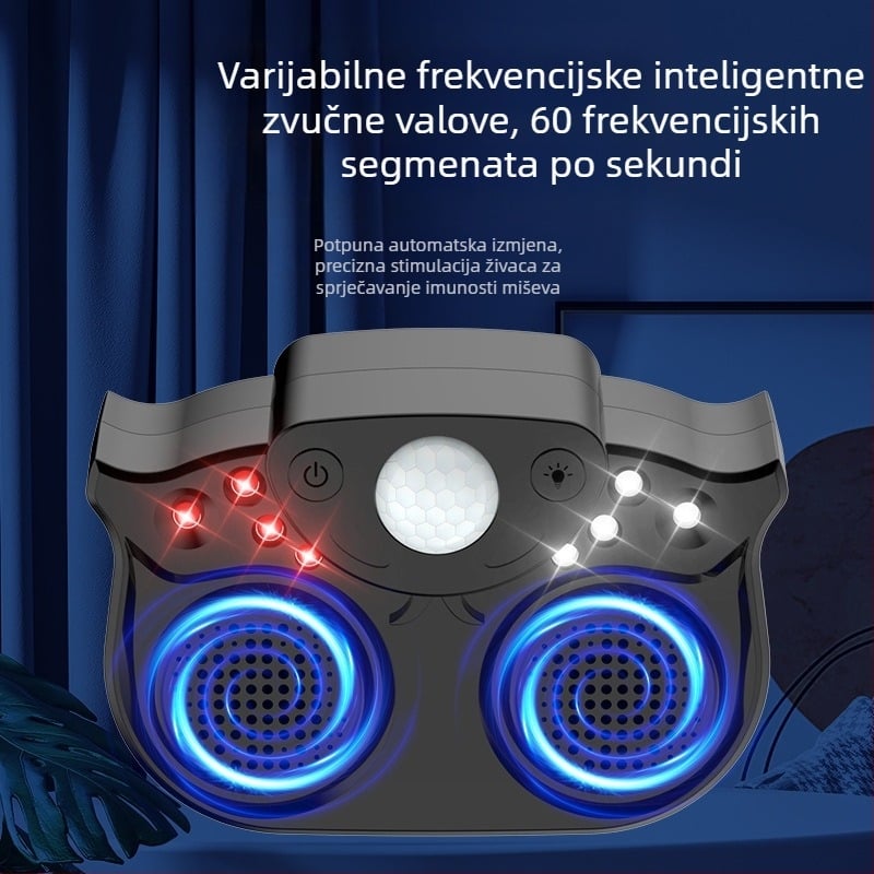 Visoko učinkovit ultrazvučni repeller štetočina s dva rogova, inteligentno impulzno blještanje, 220V, 3W, ABS kućište