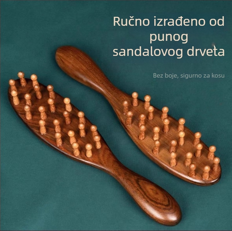Masažni češalj od sandalovine, 22 zuba, duga drška, Jing County podrijetlo