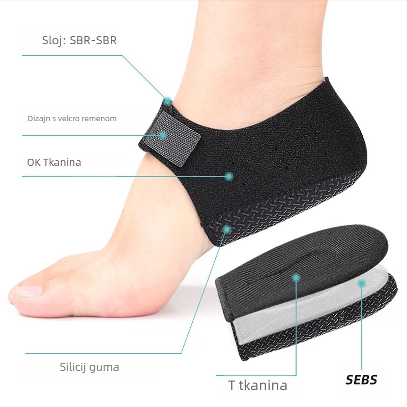 Pokrov pete s Velcro-om – mekan otporan na habanje, prilagodljiv grijač pete, silikon protiv klizanja, jastučić za petu (Model 068)