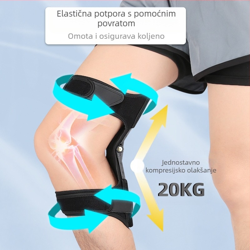 Četveroprugasti drugi generacijski prozračni koljeni steznik s potporom pateli za planinarenje — materijal: OK tkanina, ABS, ugljične čelične opruge; odrasli; težina 0,186 kg; pogodno za trčanje, planinarenje, kampiranje