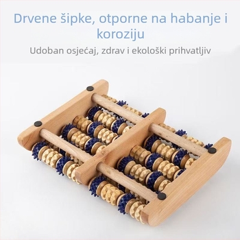 Šesteroredni masažer od čvrstog drveta za stopala i listove, s valjkom za točke na podnožju